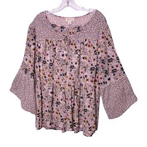 Style & Co | Boho Mixed Floral Print Peasant Blouse Top,, 3X
